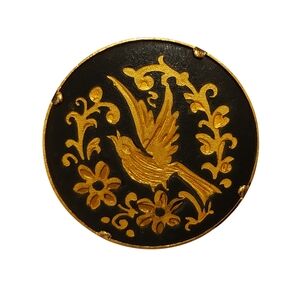 Toledo Damascene Filigree Spanish Black and Gold Bird Brooch
